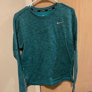 Nike Running Green Striped Long Sleeve Shirt Dri Fit